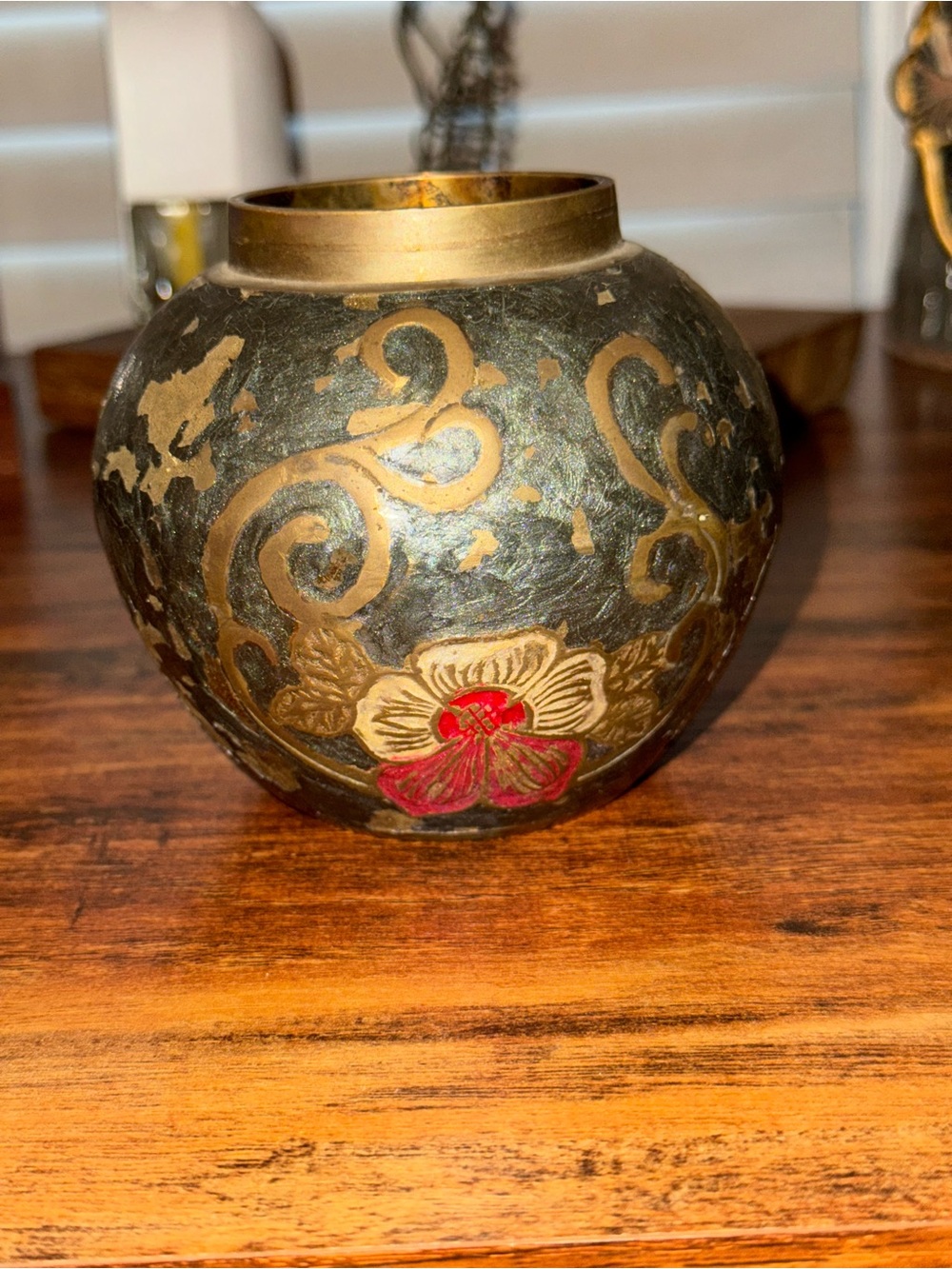 Small Cloisonné Painted Enamel on Brass Vase